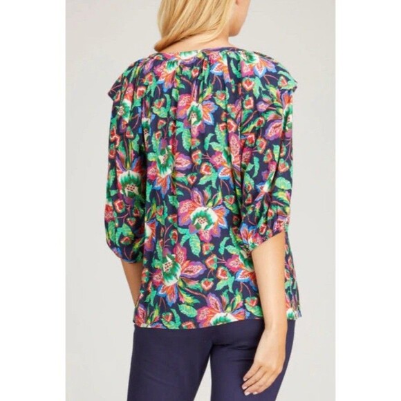 Xirena Kiarna Top Multicolor Floral Women’s XS Ruffle Puff Sleeve Button Collar - Picture 3 of 12